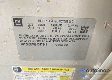 2011 Chevrolet Malibu 1Lt из США, поврежденный, VIN 1G1ZC5E16BF377941